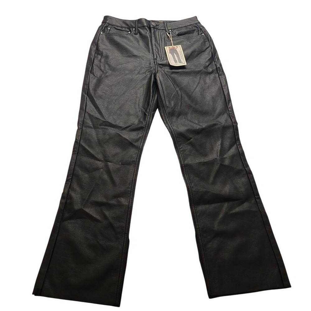 TGLA Black Faux Leather Super High Rise Bootcut Pants Women's Size 13/31 Zip fly